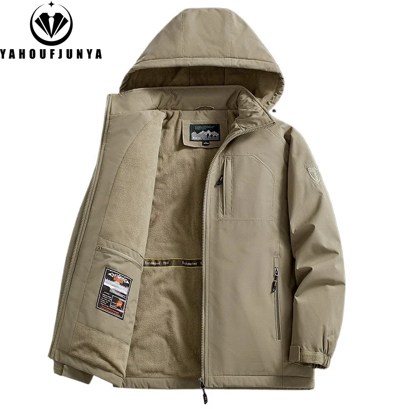 Winter Men Outdoor Windbreak Fleece Warm Jacket Men Removable Hooded Waterproof Casual Fashion Jacket Coat Male Clothing Hots