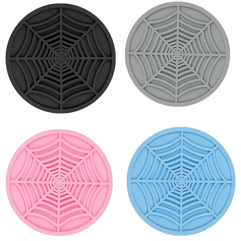 Silicone Spider Web Coasters For Drinks - 6 Pack Unique Design Spider Drink Coasters, 4Inch Black Coaster Set