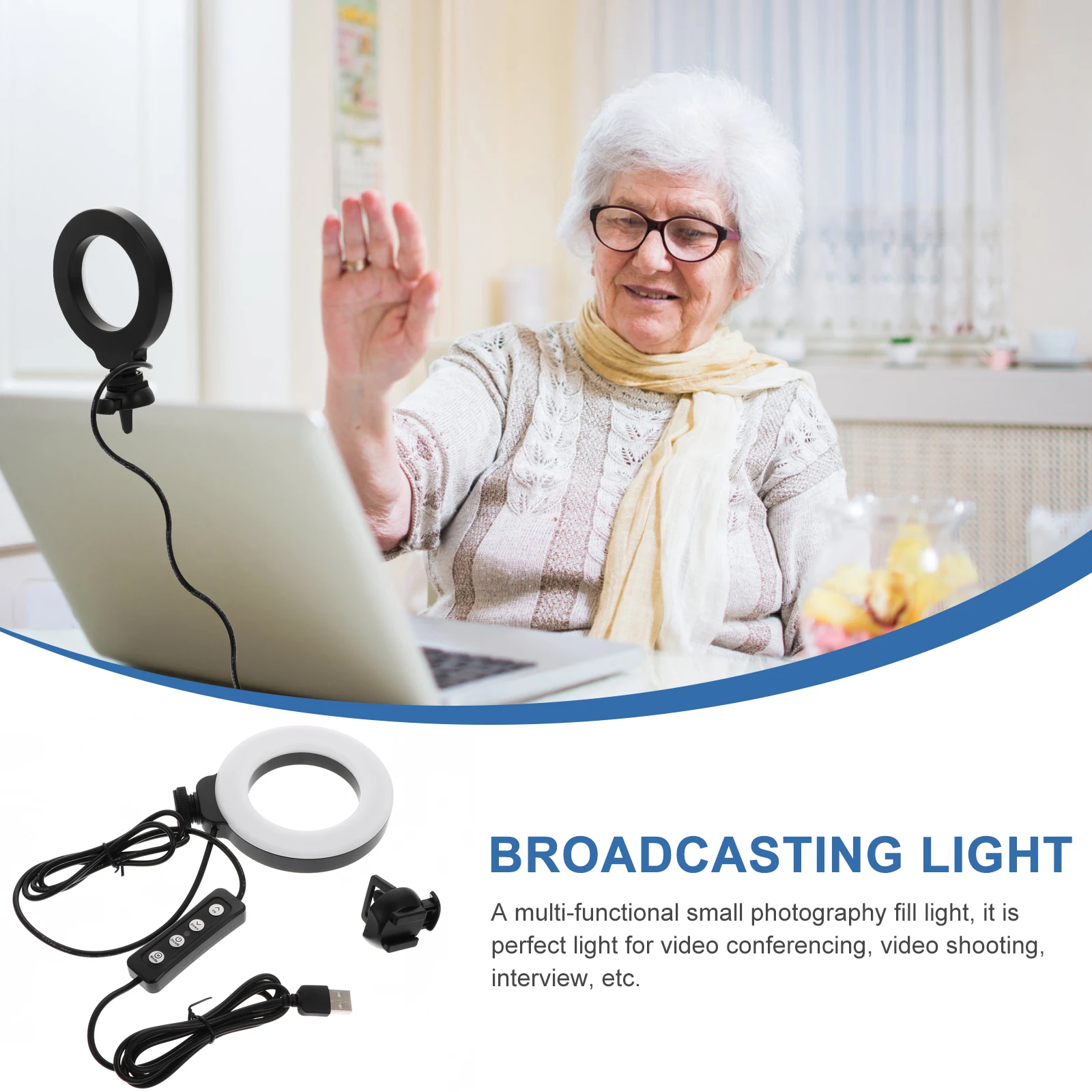 

4 Inch Ring Fill Light ABS Brightening Soft Color Video Calls Broadcasting Lighting Conference Clip Home Office LED Camera Light