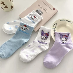 Hello Kitty Socks Kawaii Anime Kuromi Melody Cinnamoroll Color Matching Cartoon Harajuku Cute Cotton Sock Birthday Gift