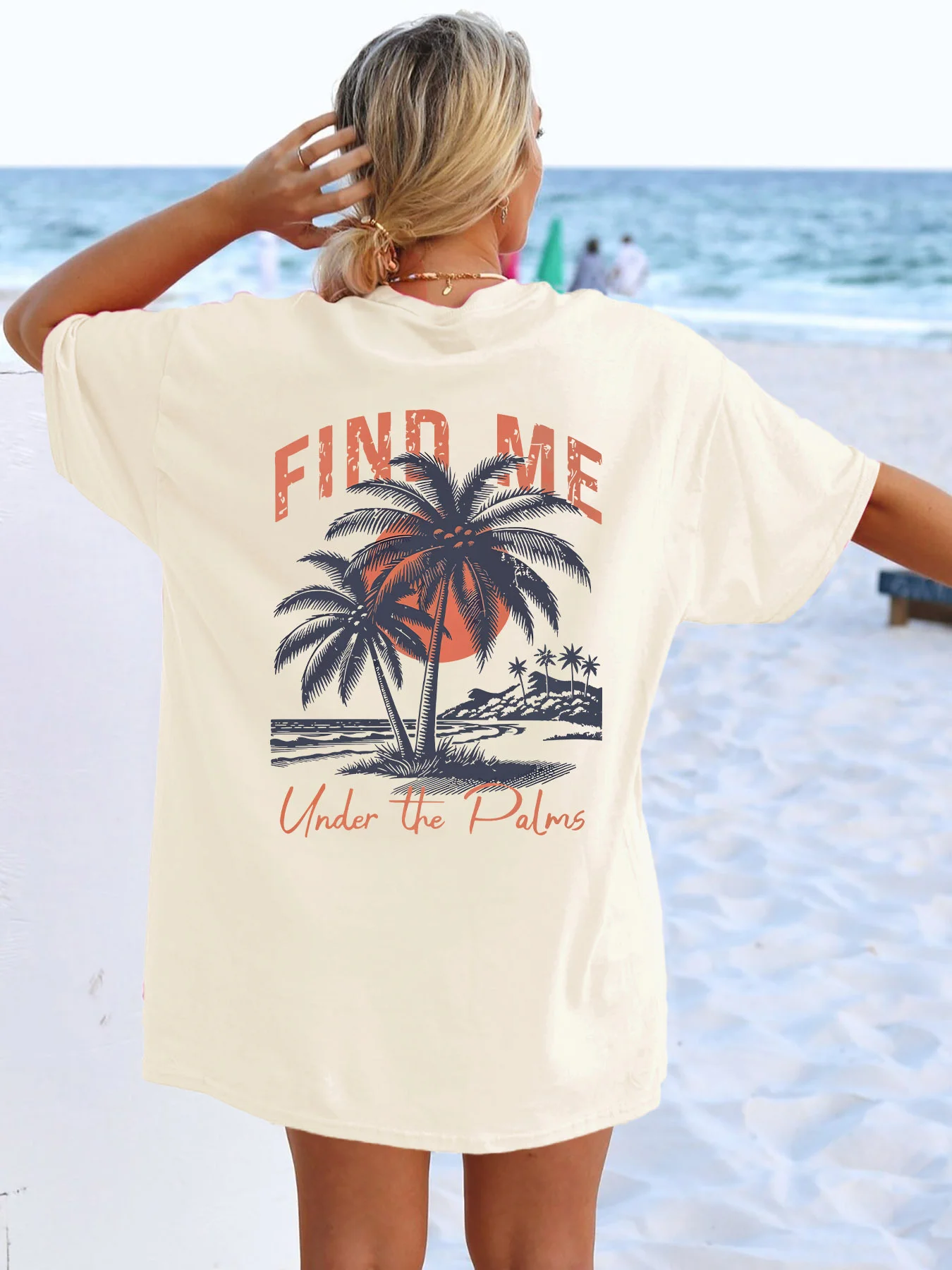 

Find Me Under The Palms Tropical T-shirt Female/Male Casual Holiday Wear Retro Palm Tree Design Short Sleeve Tee Men's Clothing