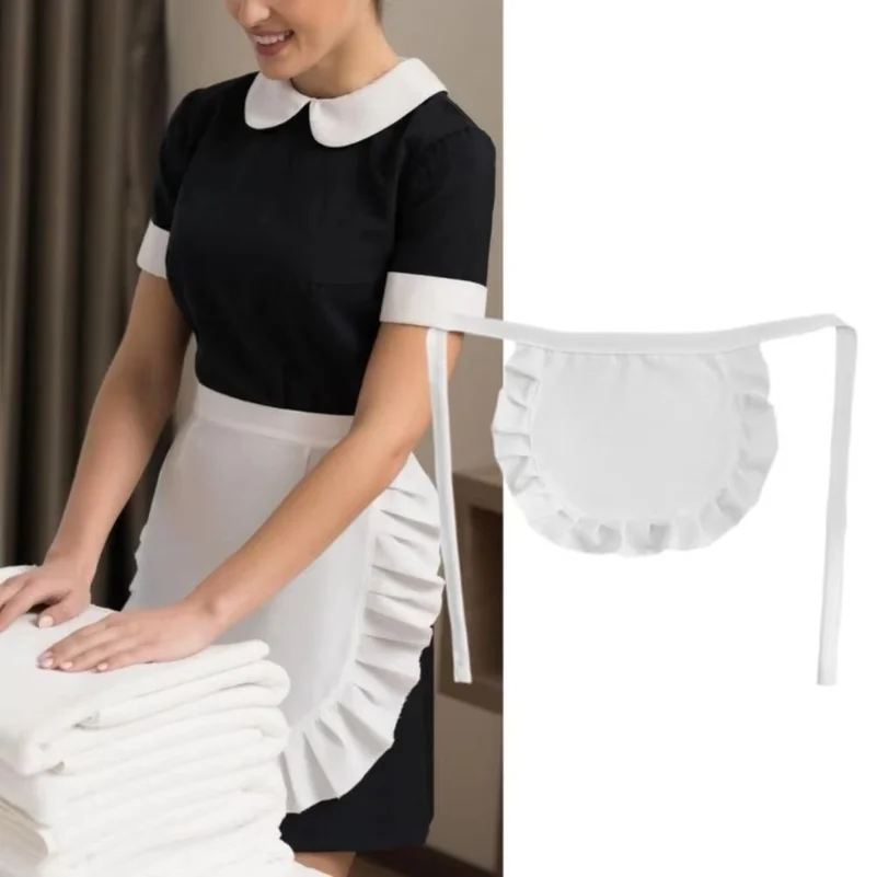1Pcs Waitress Maid Style Waist Apron Cosplay Costume Black White Cooking Aprons Cute Polyester Half Apron