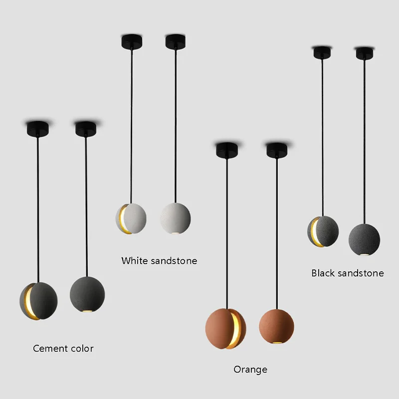 Modern Cement Bar Pendant with Orange Shade for Living Room, Bar, Rectangular Dining Room Hanging Lighting