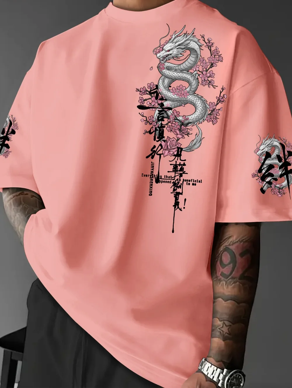 Harajuku Sakura Dragon & Calligraphy 3D-Druck Sport Schnelltrocknend Breatha Herren T-Shirt Outdoor Street Fashion Y2K Eltern-Kind-Kleidung – Detail 5