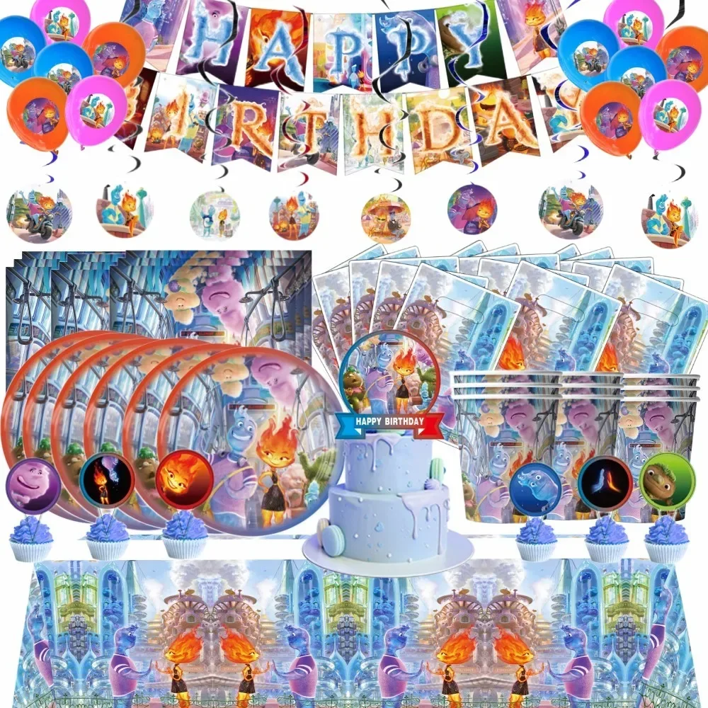 MINISO Elemental Birthday Party Decorations Tableware Set Kids Favor Balloon Banner Tablecloth Baby Shower Kids Party Supplies