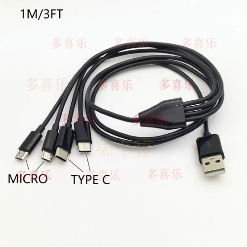 WW  for   1M 3FT 4 in 1 USB to 2 Type C + 2 Micro Charging Cable Multiple Charging Cable