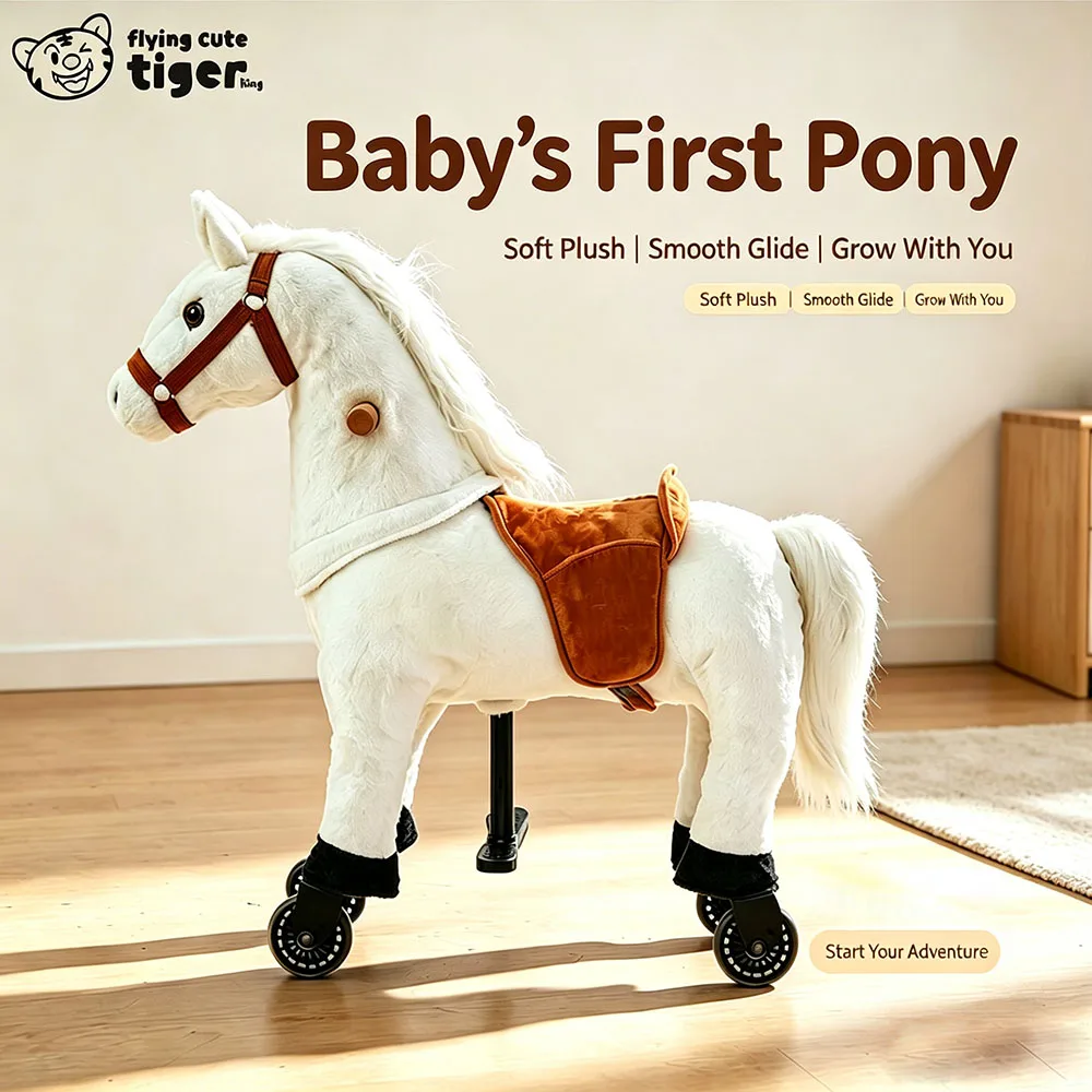 Small White Pony Popular Model Realistic Riding Horse Rocking Horse Toy Rocking Chair Soothing Rocking Horse with Saddle Plush Toy Rocking Horse Doll Toy Car Horse Riding Toy