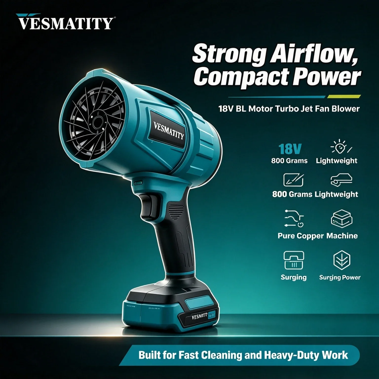 Electric Air Duster Violent Blower Turbo Jet Fan High Wind Speed Rechargeable Car Cleaning 18V 20V Battery Max Pro System Set