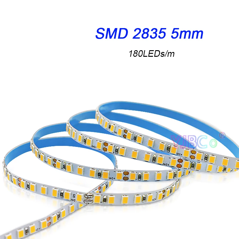 12V 24V 5M Flexible Warm White / White LED Strip tape 120 or 180Leds/m SMD 2835 ultra narrow 5mm White PCB Monochrome light Bar