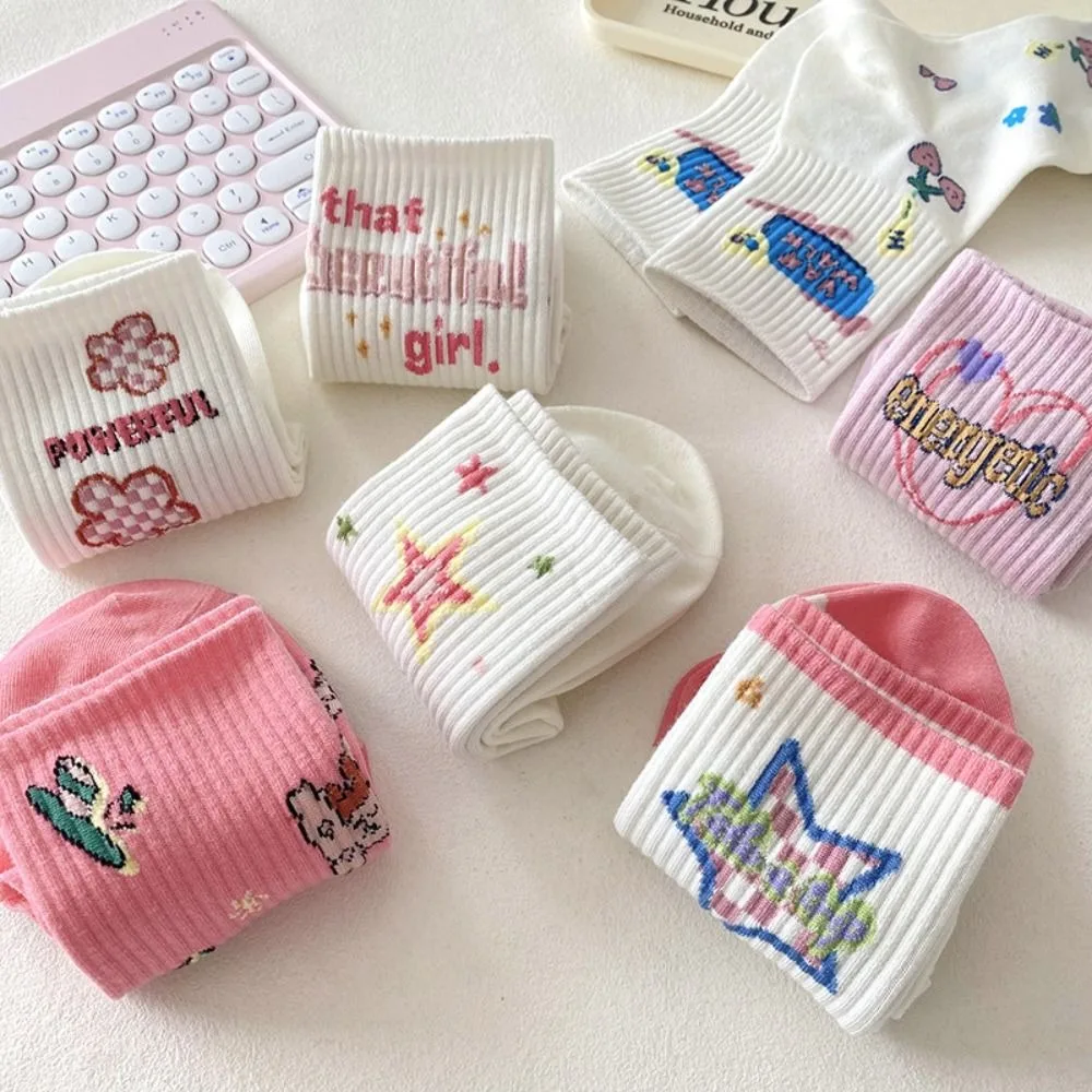 

Sweat Absorbent Y2K Flower Ankle Socks Letter Cherry Star Short Socks Ins Style JK Cartoon Mid-Calf Socks Summer
