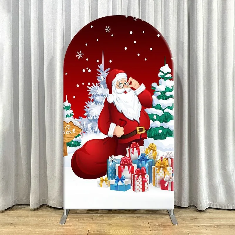 Single Side Arch Backdrop Cover Christmas Holiday with Santa and Snowman for Parties