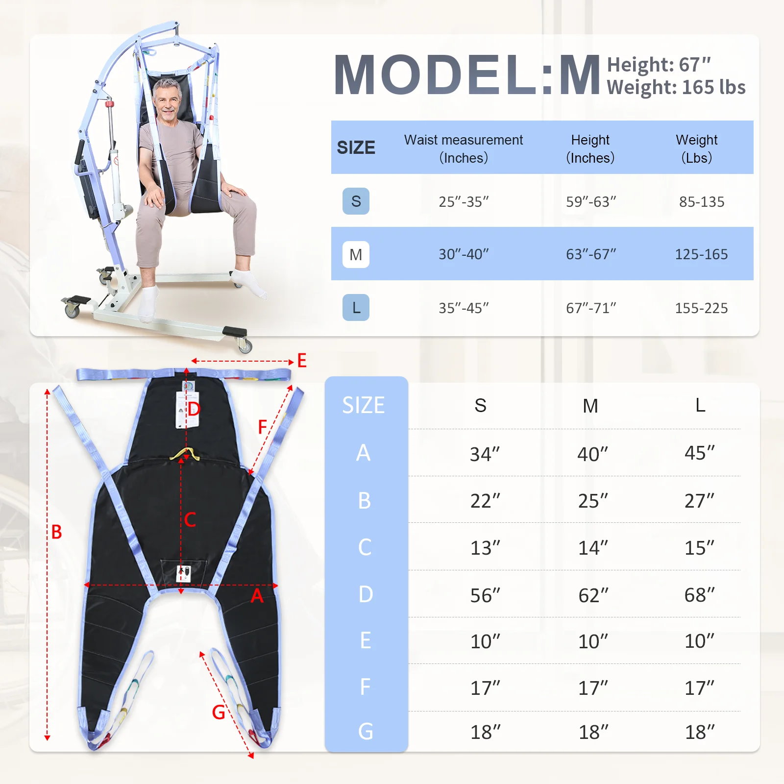 Ehucon Patient Lift Sling with Head Support Padded Legs, Divided Leg Transfer Hoist for Elderly, 500LBS Weight Capacity Durable