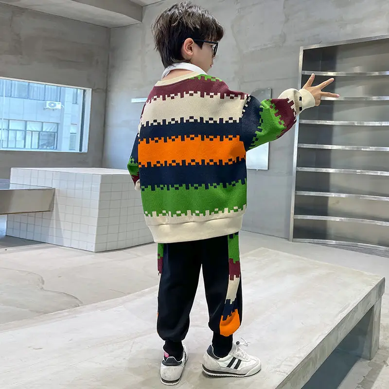 Children's Clothes Boys' Spring Autumn Sweatshirt Pants Two-piece Suits Sportswear Colorful Contrast Color Fashion Handsome Sets