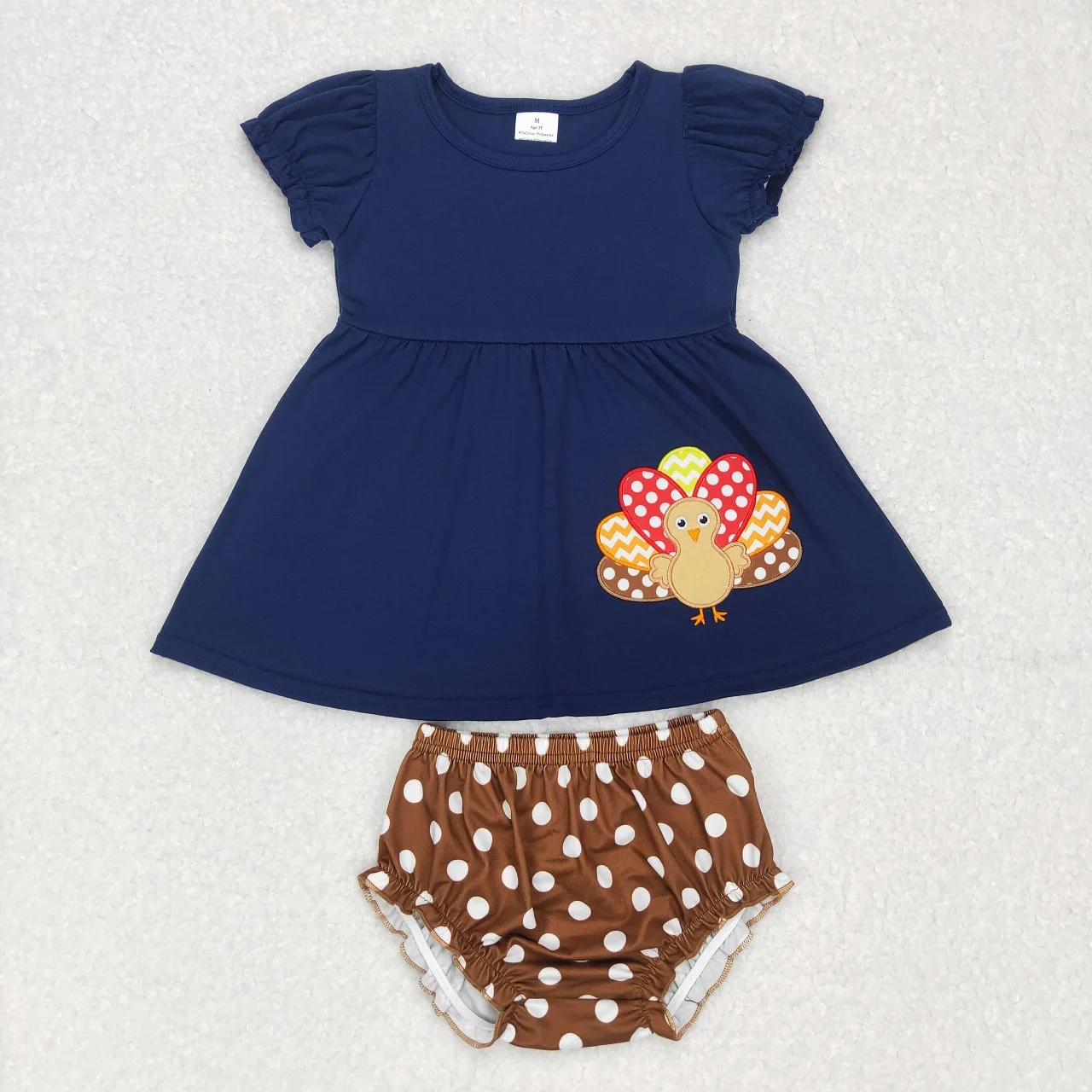 

Wholesale Children Baby Girl Toddler Embroidery turkey Set Kid Short Sleeves Shirt Bummie Shorts Infant Thanksgiving Outfit