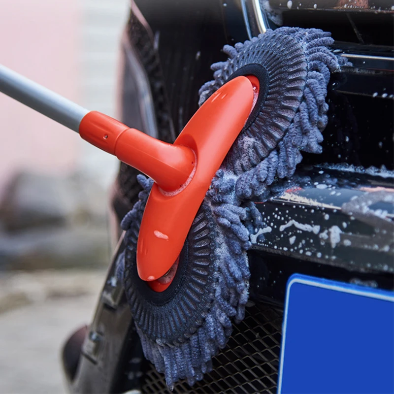 Rotating Double Brush Head Car Wash Mop Auto Supplies Three-Section Telescopic Mop Roof Window Cleaning Maintenance Accessories