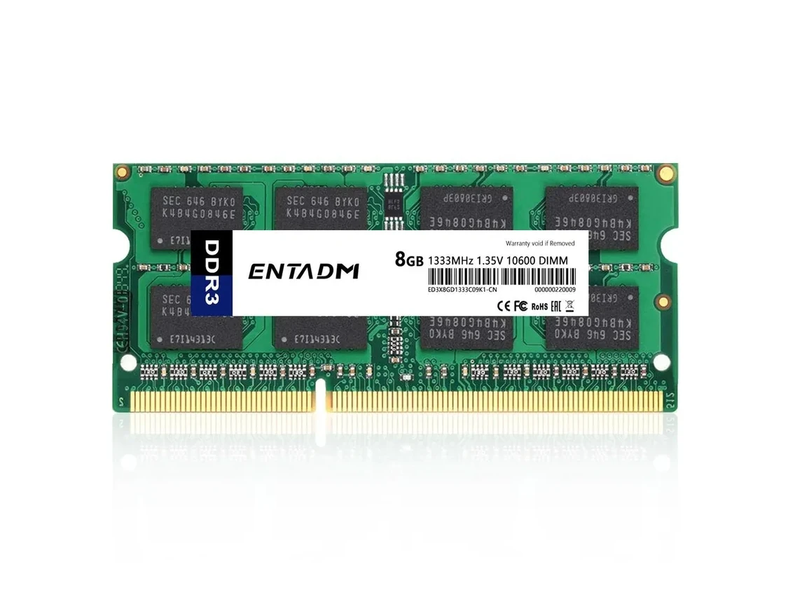 

Память для ноутбука ENTADM DDR3 1×8 ГБ, 1333 МГц, 1,35 В NB
