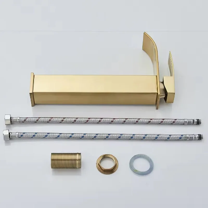 Brushed Golden Basin Faucets Elegant Waterfall Bathroom Sink Faucet Single Lever Hole Deck Mount Mixer Taps - view 4