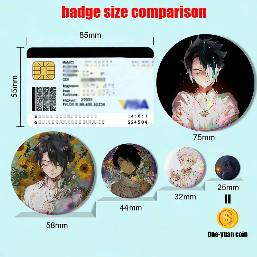 Norman Ray Promised Neverland Laser reflective round badges pins bag clothing decorations collectibles gifts for friends