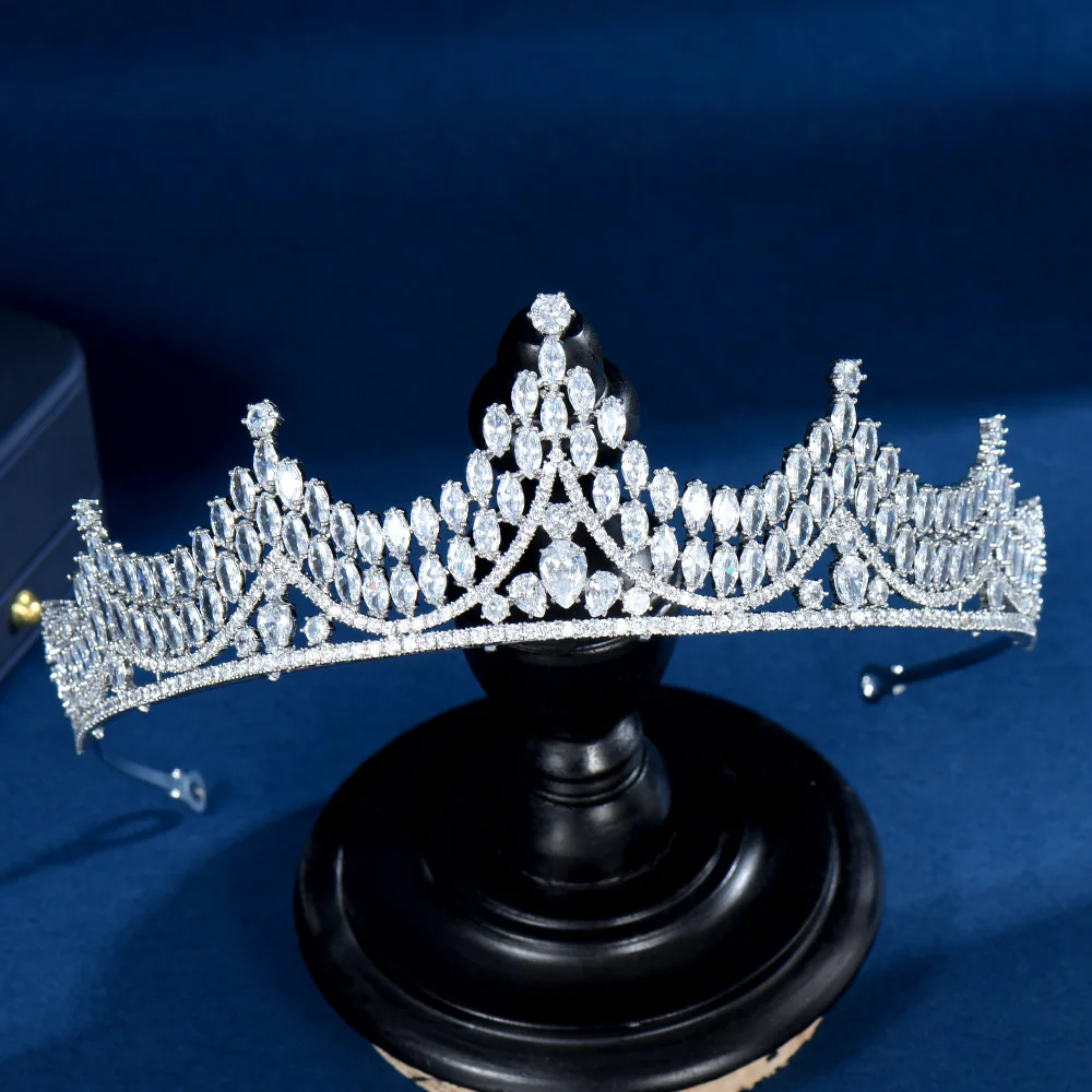 

HIBRIDE Brilliant Bridal Wedding Hair Accessoriess Fashion AAA Cubic Zirconia Women Party Tiara and Crown corona princesa C-47