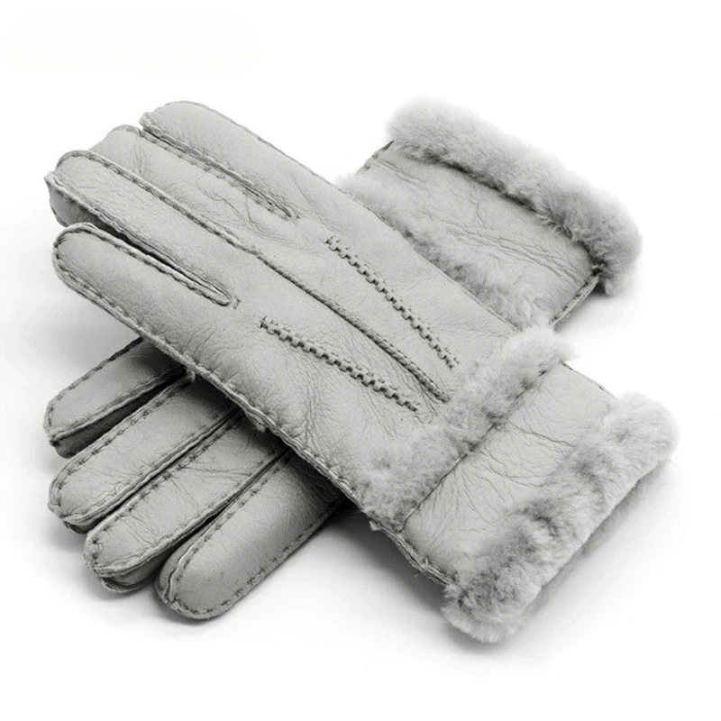 Winter Gloves Women Sheepskin cashmere Fur Warm Gloves Ladies Full Finger Fashion Genuine Leather mitten Five Finger gloves