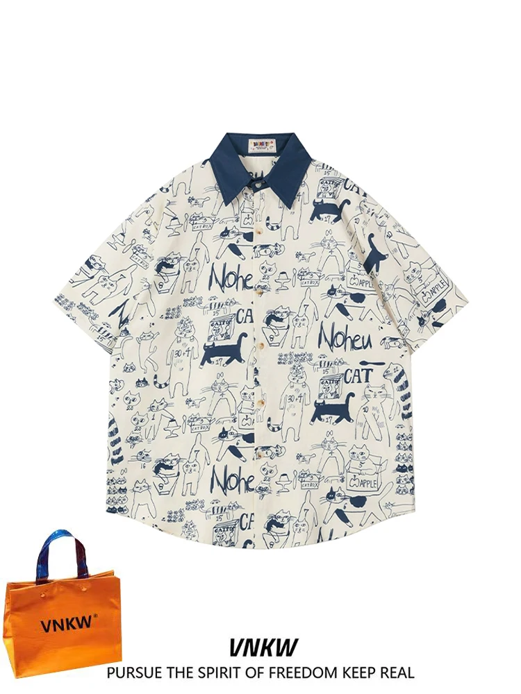 

American Retro Cartoon ort Sve Loose irt ex Lazy Sle Outerwear Versatile Couple Top Breathable Summer irt