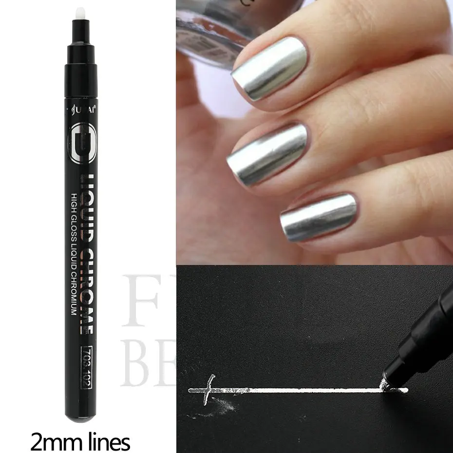 Silver Nail Graffiti Pen Chrome Mirror Effect Metallic Color Decoration Magic Pen Fast Dry Waterproof Manicure Drawing Tool #703