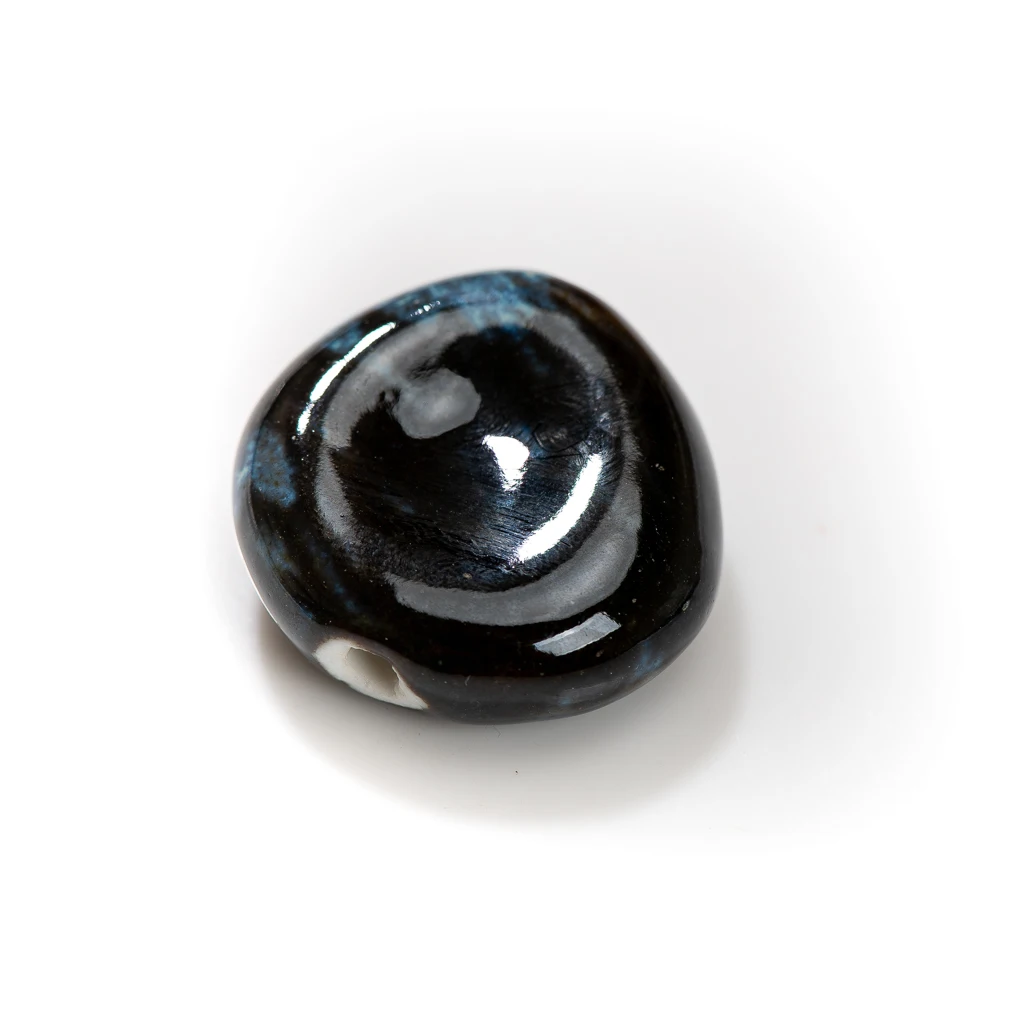 34mm Large Irregular Ceramic Bead Black with Blue Accents For Designer Jewelry Single Piece Creative DIY Material Sold TCZ194