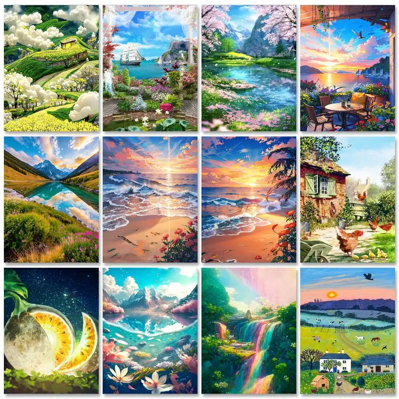 

RUOPOTY Painting By Numbers On Canvas Mountain Landscape For Adults Kits Diy Paint With Numbers River Flowers Handmade Diy Gift