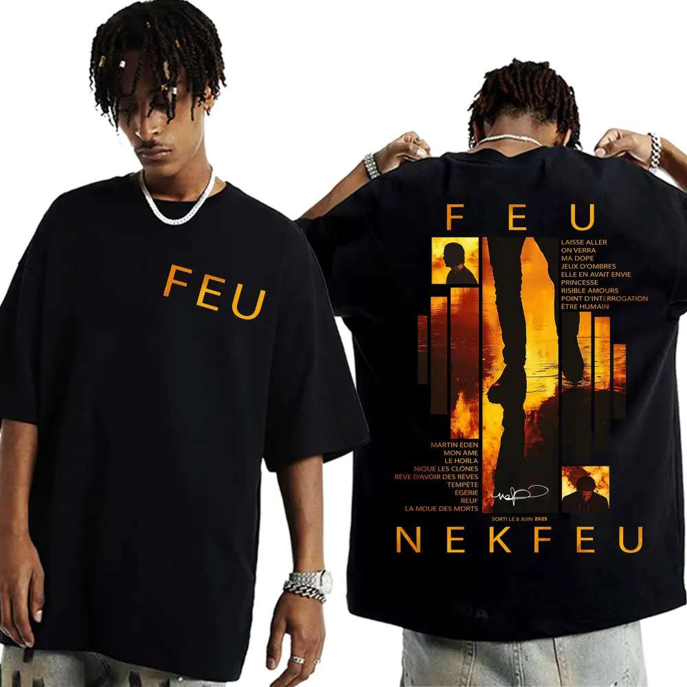

Мужские и женские футболки с рисунком из рэпера Nekfeu Feu Tour's Album, хлопковая повседневная футболка, модная винтажная уличная футболка.