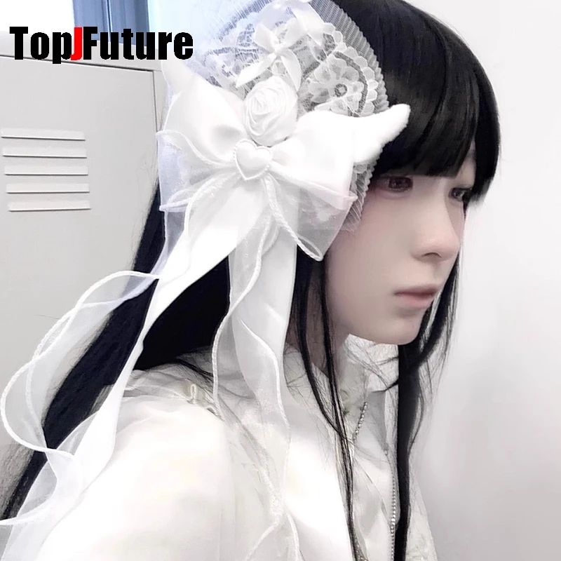 Gothic Harajuku Y2K girl Dark gothic punk subculture super duża kokarda biała Lolita krawędź klip opaska na głowę spinki do włosów spinka do włosów — zdjęcie 4