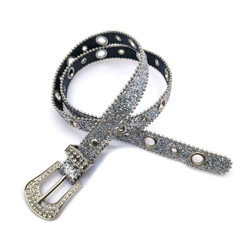 Verstelbare Pin Gesp Taille Riem Harajuku Volledige Pailletten Riem voor Jeans Rok T8NB