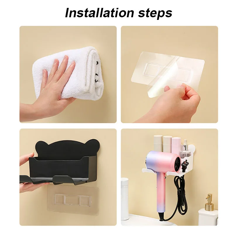 Wall Mounted Hair Dryer Holder for Bathroom Shelf Without Drilling Plastic Hair Dryer Stand Bathroom Organizer