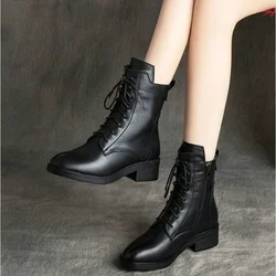 Classic Ankle Boots Spring Womens Shoes Low Heel Chelsea Boots 2024 New Pu Leather Shoes for Women Large Size 41 Winter Booties