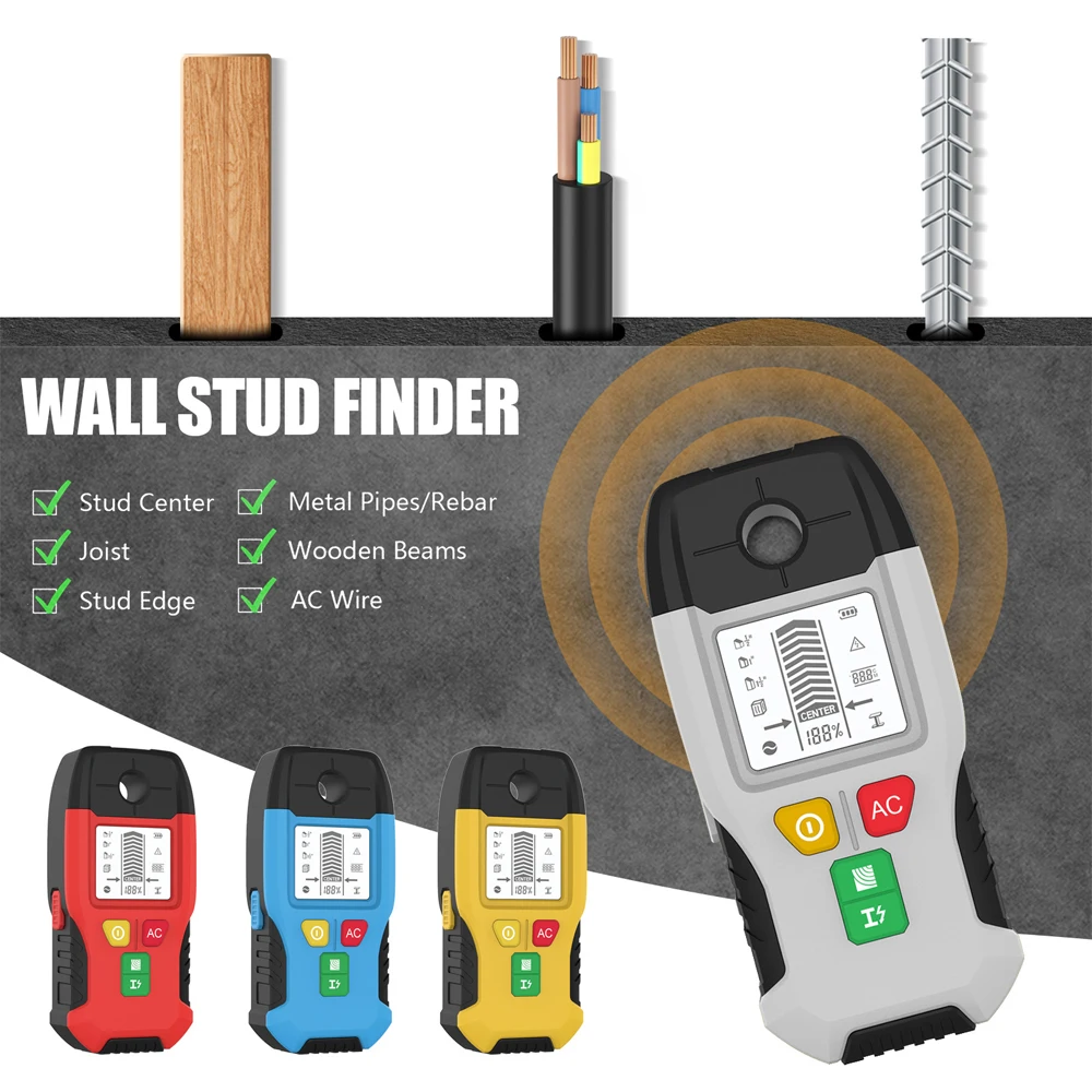 5 In 1 Wood Stud Finder HW-100 Handheld Wall Metal Detector AC Cable Wires Pipe Scanner Metal Depth Tracker for Home Decoration