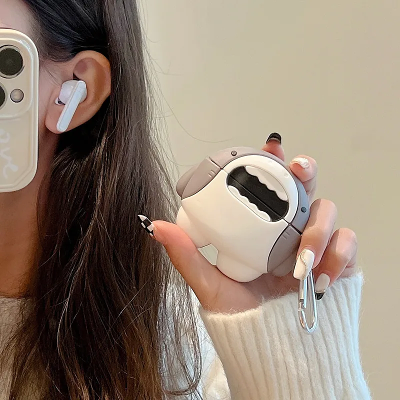 Funda de silicona blanda con dibujos de tiburón para OPPO Enco Free 2, cubierta de auriculares inalámbricos con Bluetooth para OPPO Enco, estuche de carga gratis 2