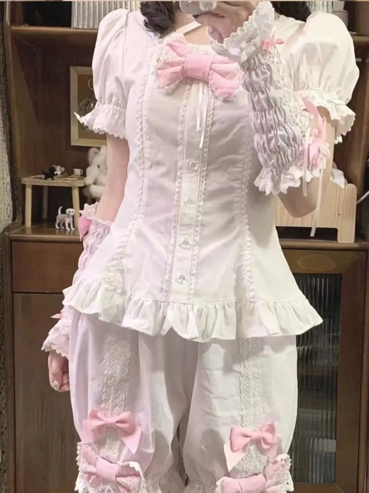 Lace Long Sleeve Blouses Young Women Lolita Japanese Harajuku Y2K Aesthetic Shirts Lovely Daily Subculture Casual Tops