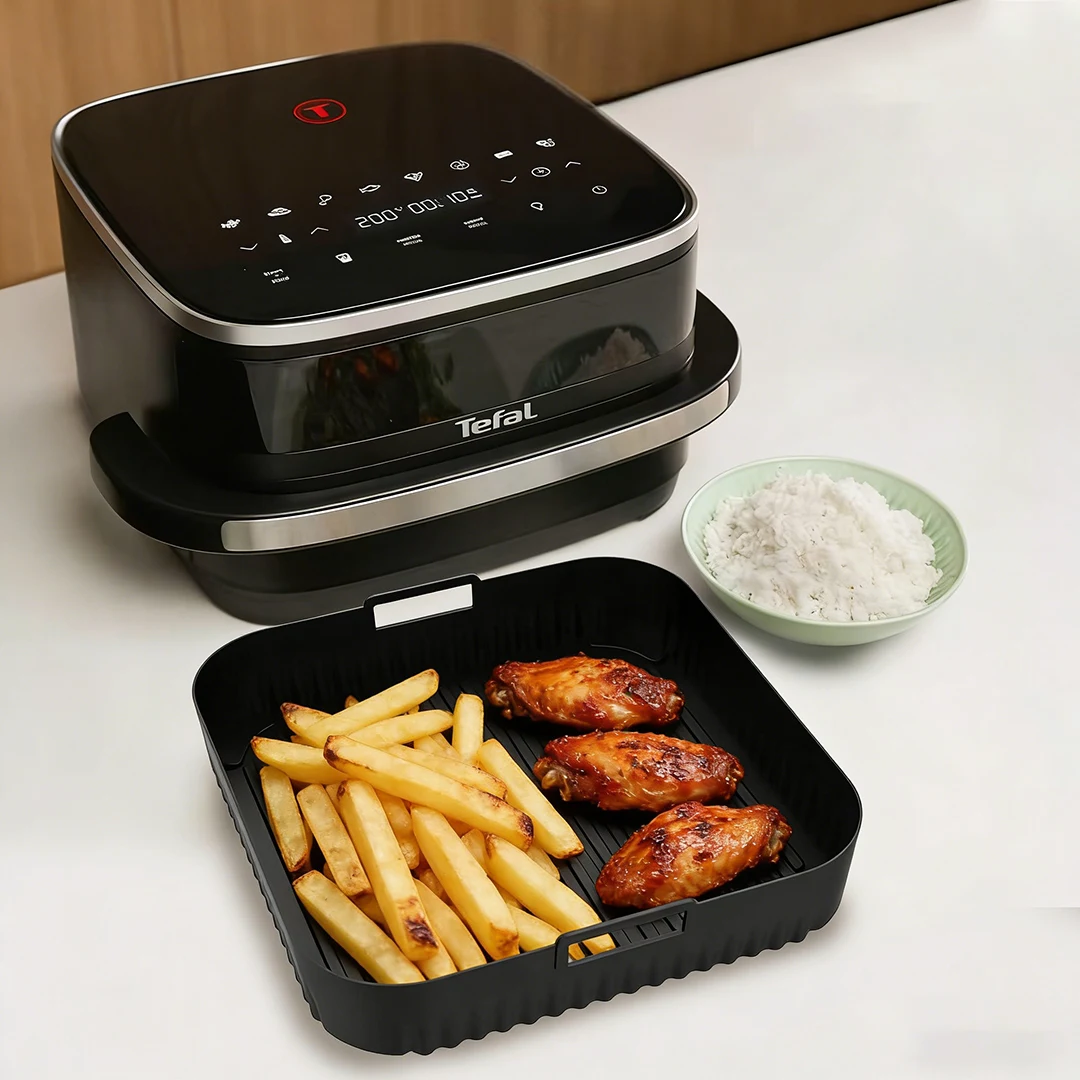 Molde de silicona para freidora de aire de 26cm para Moulinex Easy Fry XL, bandeja de silicona reutilizable para freidora de aire, accesorio fácil de limpiar