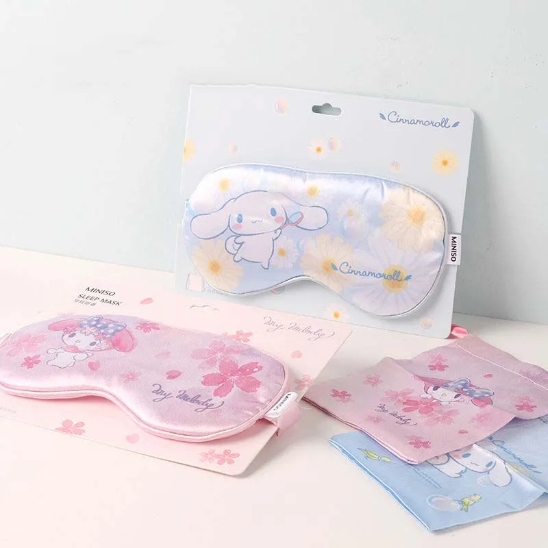 Miniso Blackout Eye Mask My Melody Cinnamoroll Cute Soft and Comfortable Blindfold Fashion Cartoon Printing Rest Eye Mask Gift