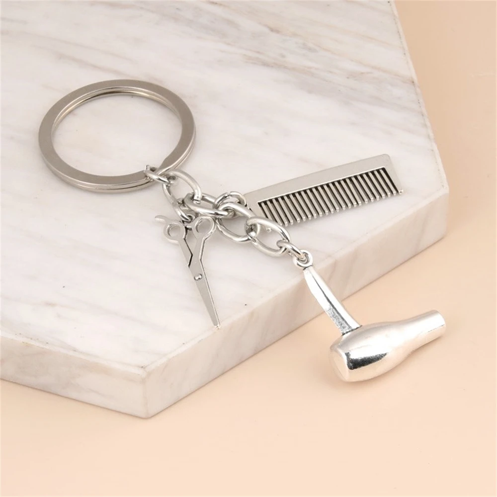 3 In 1 Classic Hairdresser Keychain Hair Dryer Scissor Comb Charm With Key Holder For Hair Stylist Graduation Gifts