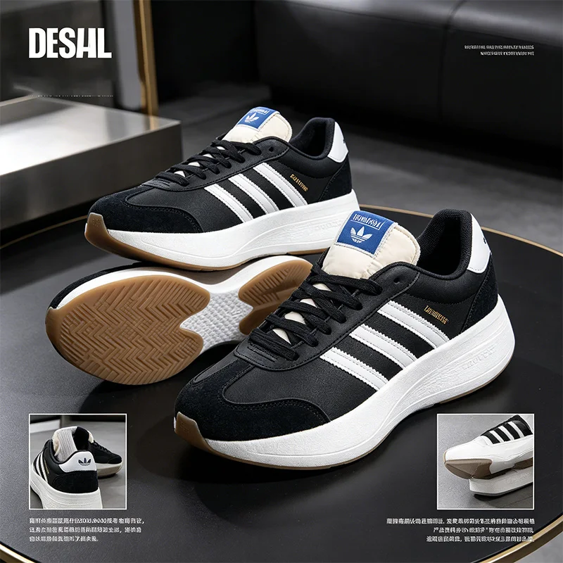 Adidas Originals Men Black White Three Stripes Suede Platform Chunky Casual Walking Sneakers JI0836