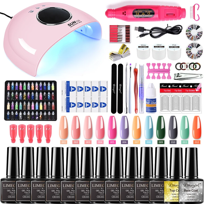 Manicure Set With LED Nail Lamp Nail Dryer for Nail Art Semi-permanent Nail Polish Set Acrylic Nail Kit for Nail Extensions