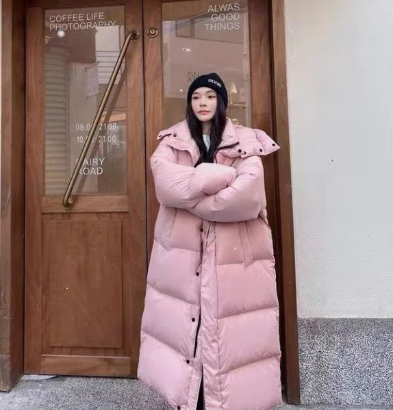 Winter New Bright Face Dazzling Hooded Over Knee Cotton-padded Jacket Women's Long Thick Down Jacket Cotton-padded Jacket