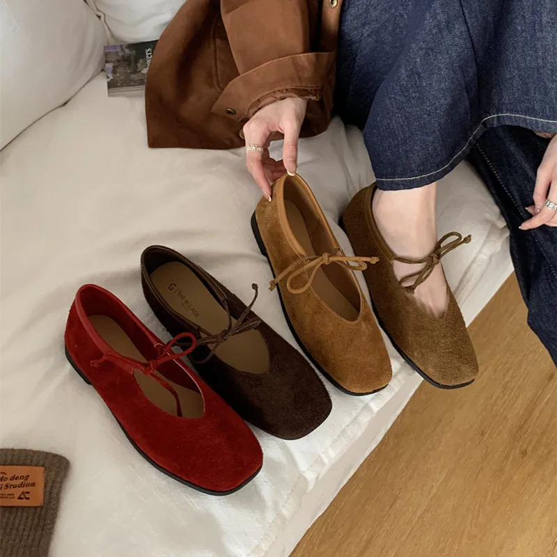 Bailamos, zapatos planos Vintage para Mujer, zapatos de tacón bajo con cordones de cuero suave, zapatos 2025, mocasines informales clásicos con punta cuadrada para Mujer