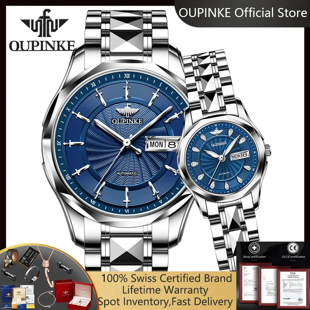 

OUPINKE 3172, оригинальные часы для пар, пара для мужчин и женщин, роскошные брендовые автоматические механические наручные часы с двойным календарем, роскошные часы