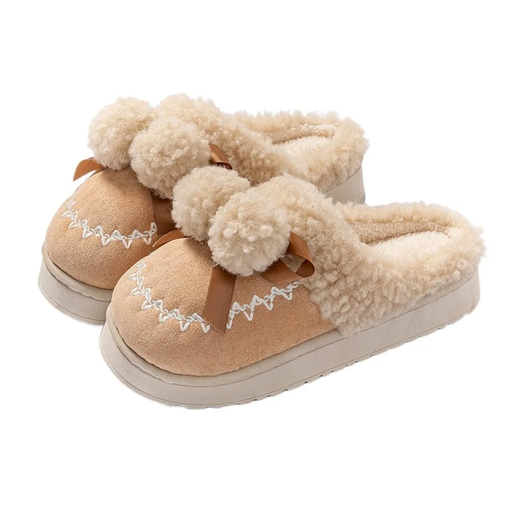 

Anti Slip Cotton Plush Slipper Plush Balls Flexible Cute Furry Slippers Sweet Thick Soled Winter Slippers Women Women
