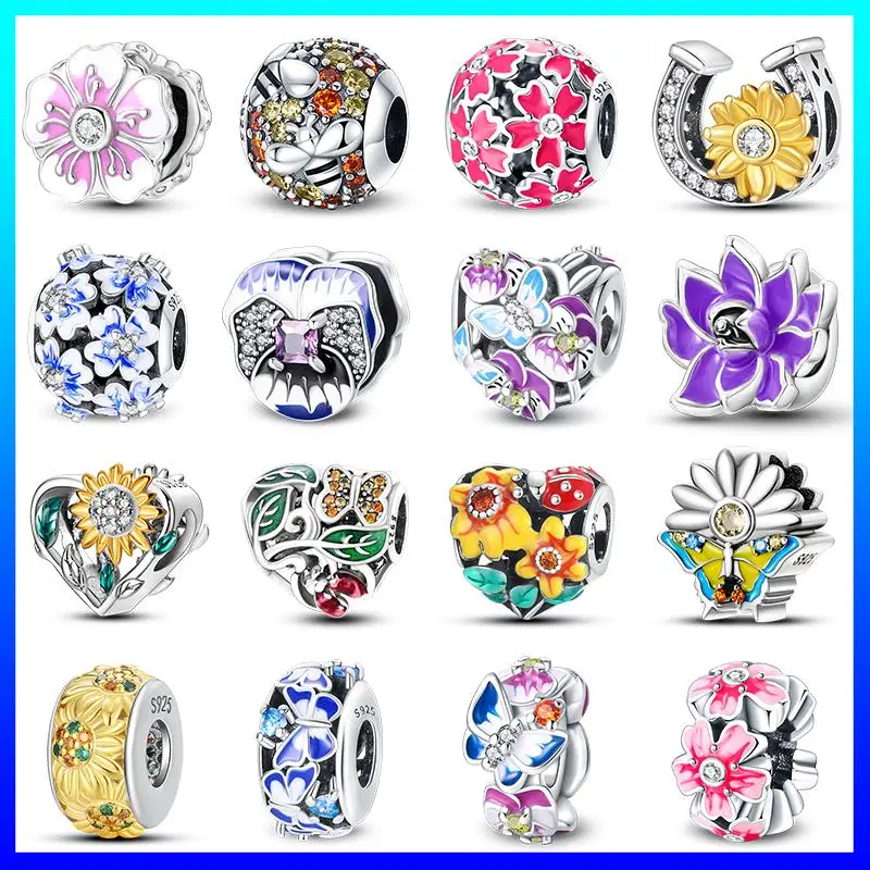 

Flowers Butterfly Charm Beads Fits Pandora Charms 925 Original Bracelet Women S925 Silver Pendant Bead DIY Luxury Jewelry Gift