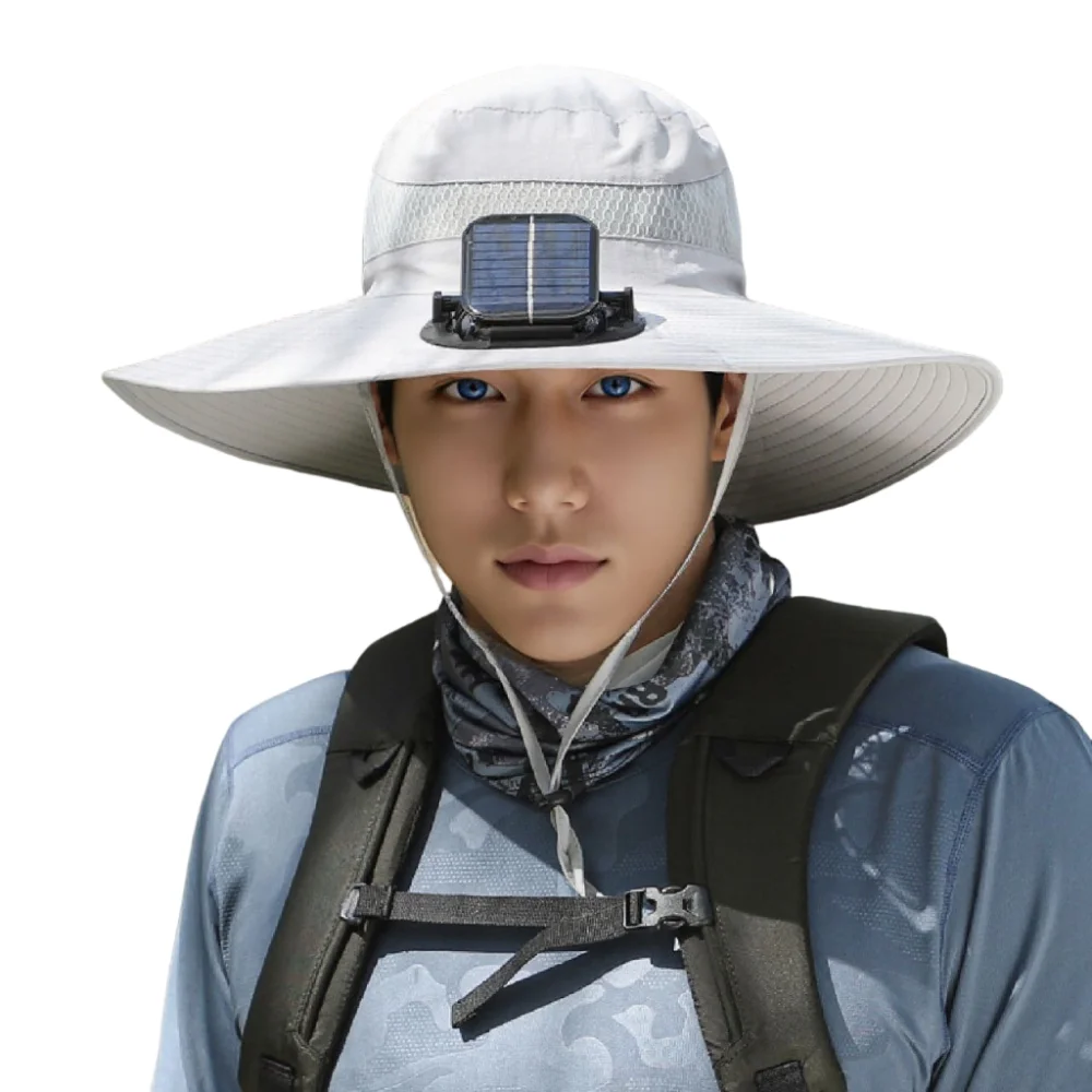 

Breathable Solar Fan Hat Strong Wind UV Protection Summer Fan Visor Cap Lightweight Wide Brim Sun Hat with Fan Hot Weather
