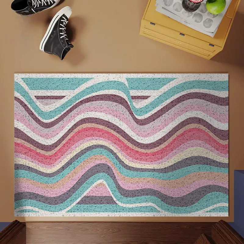 Colorful Wave Pattern Wire Loop Doormat Non-Slip Entryway Floor Mat Dirt-Resistant PVC Coil Carpet for Home Entrance & Porch