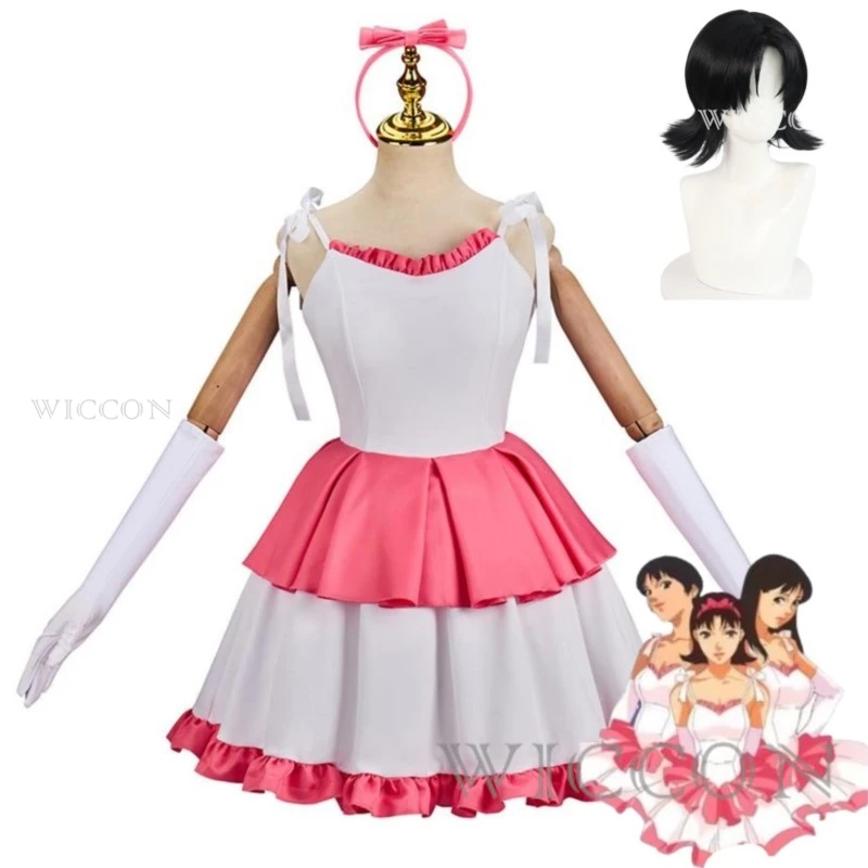 Horror Movies Perfect Blue Kirigoe Mima Cosplay Costume Wig Pink White Princess Dress Woman Sexy Lovely Carnival Party Suit