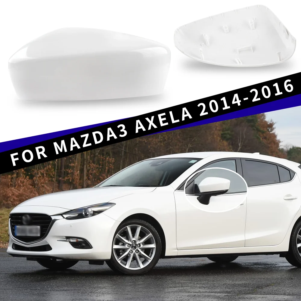 1 Pair Gloss White Left & Right Rearview Mirror Cover Outer Shell, Direct Replacement Exterior Parts For Mazda 3 Axela 2014-2016